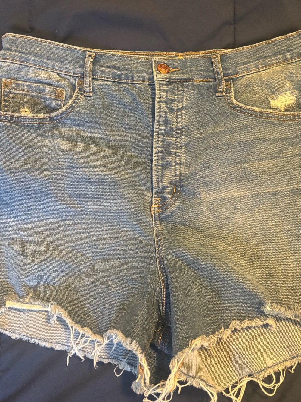 Jessica Simpson- Distressed High-Waist Denim Shorts - Light Blue